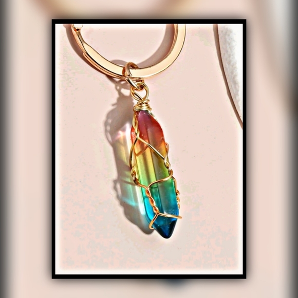 Emery Rose Accessories - EMERY ROSE | Crystal • Decorative • Gold Wire Wrap • Aura Quartz • Key Chain